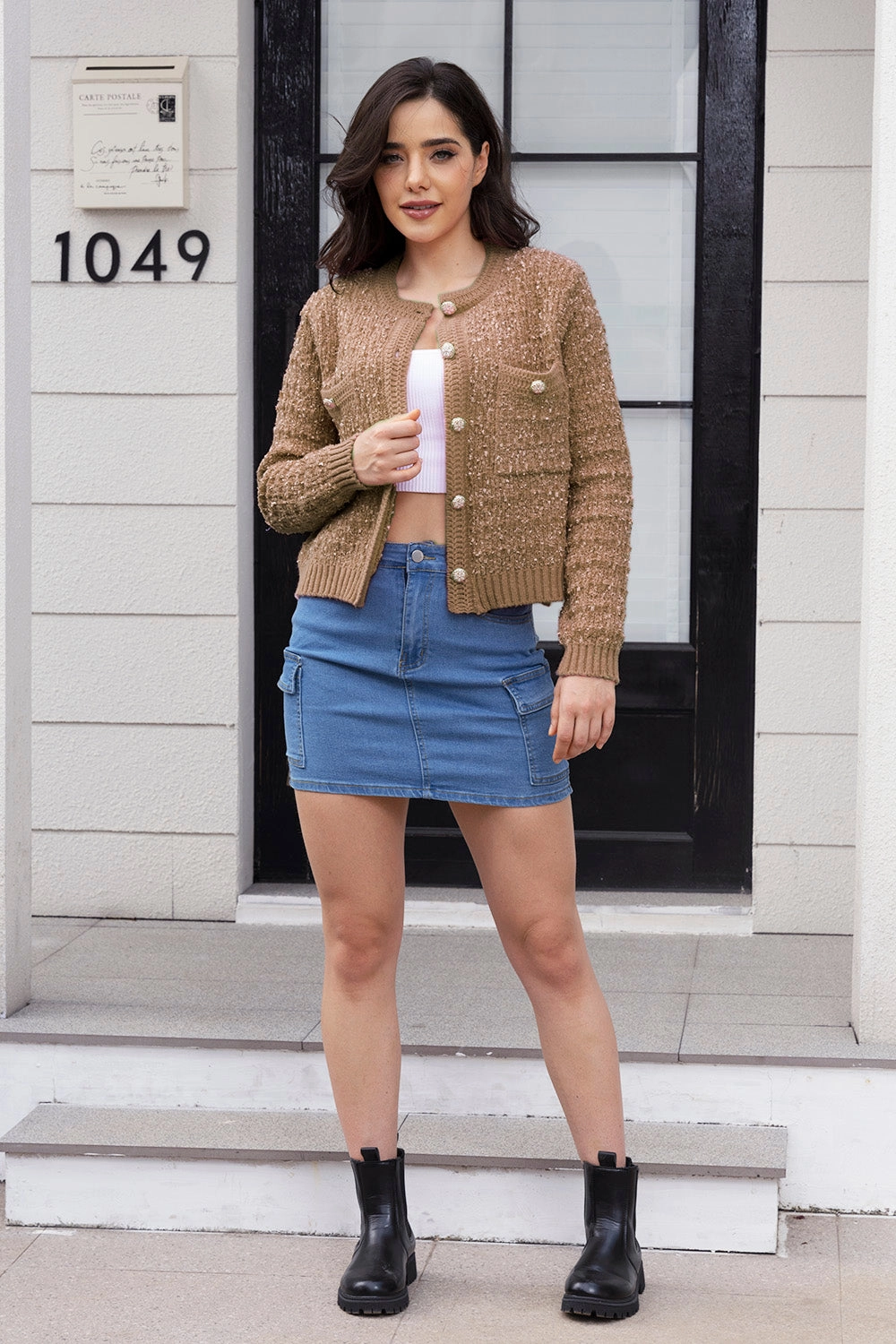 Instant Hot Deal Save More Now Button Up Round Neck Cardigan