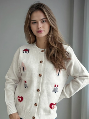 Button Up Round Neck Long Sleeve Cardigan Save More Online