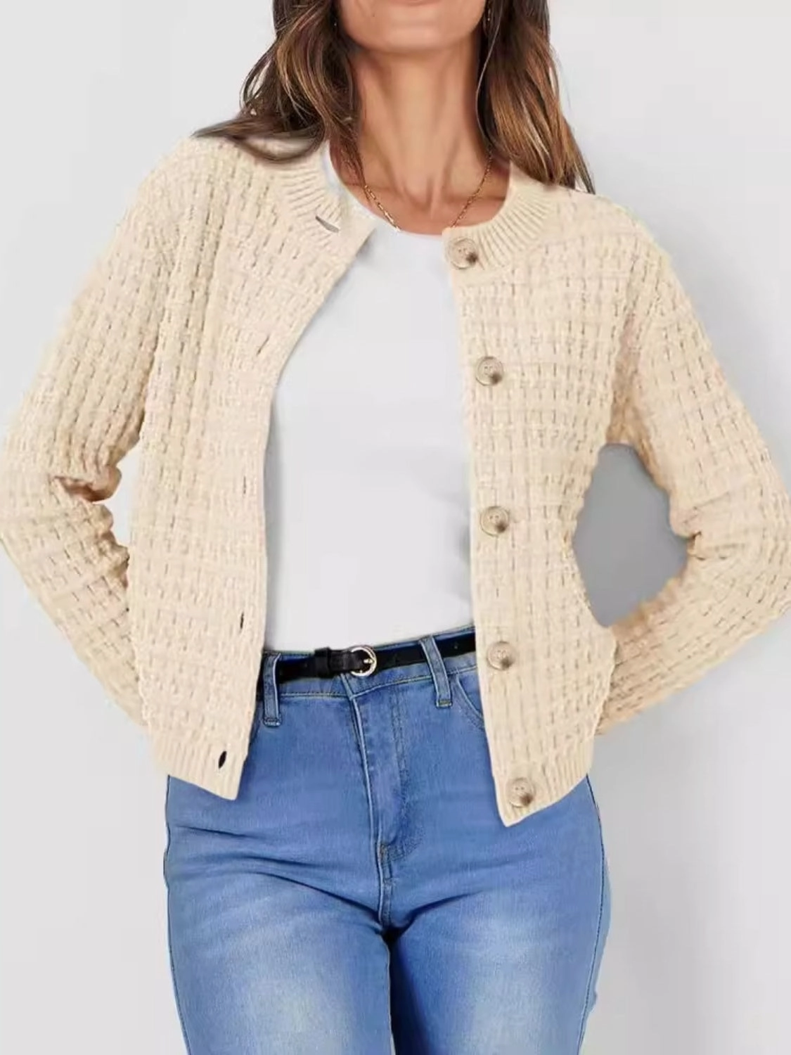 Button Up Round Neck Long Sleeve Cardigan Trending Savings Now Best Deal Today