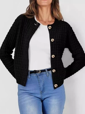 Limited Edition Offer Special Price Offer Button Up Round Neck Long Sleeve Cardigan