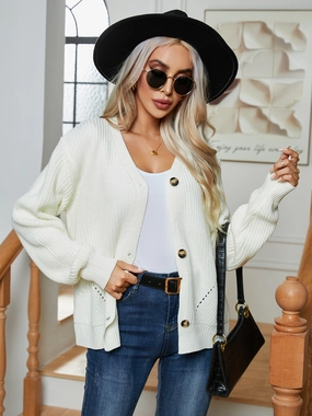 Button Up V-Neck Long Sleeve Cardigan Save Big Online Today Only Steal