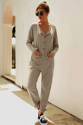 Buttoned Drop Shoulder Pocket Jumpsuit Clearance Event Today