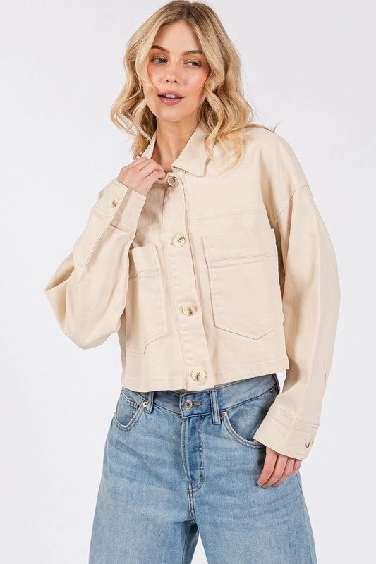 MustHave Deal Bytos Button Down Cropped Denim Jacket With Patch Pockets