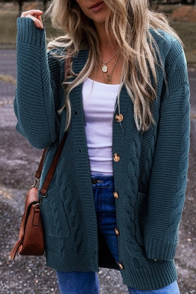 Special Savings Today Exclusive Hot Pick Cable-Knit Button Up Long Sleeve Cardigan