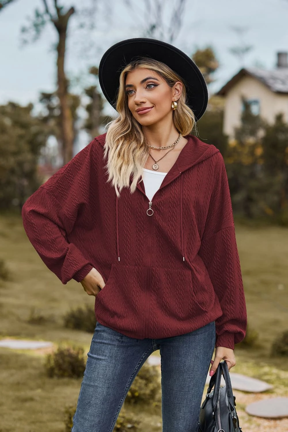 Cable-Knit Long Sleeve Hooded Jacket Limited Offer Alert