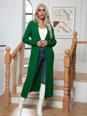 Clearance Event Alert Cable-Knit Open Front Cardigan With Pockets