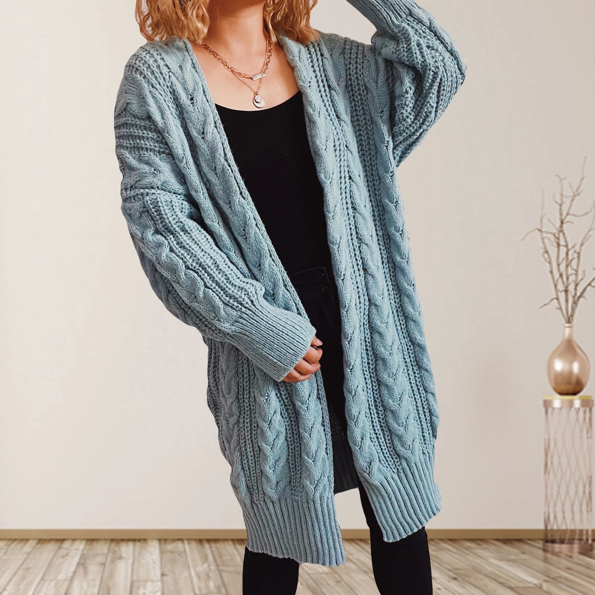 Big Savings Alert Online Deal Frenzy Cable-Knit Open Front Dropped Shoulder Cardigan