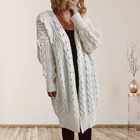 EndofWeek Deals Cable-Knit Open Front Dropped Shoulder Cardigan