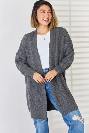 EndofWeek Deals Instant Savings Deal Cable-Knit Open Front Dropped Shoulder Cardigan