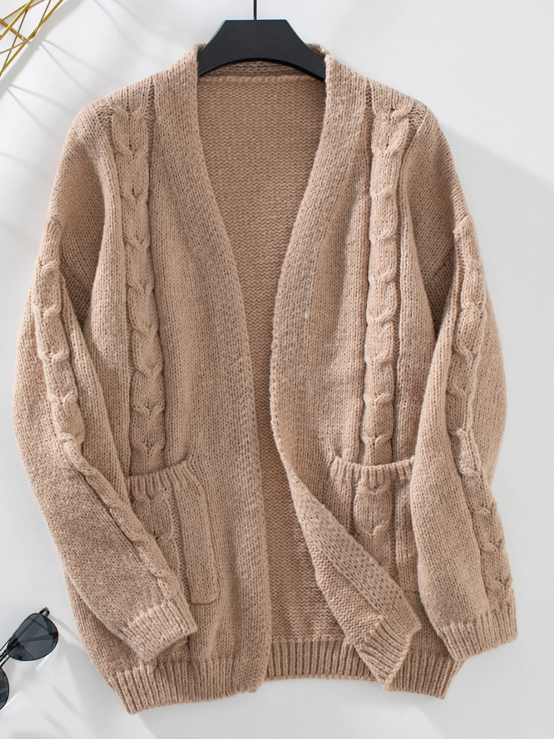 Cable-Knit Open Front Long Sleeve Cardigan Daily Deal Frenzy Limited Stock Deals
