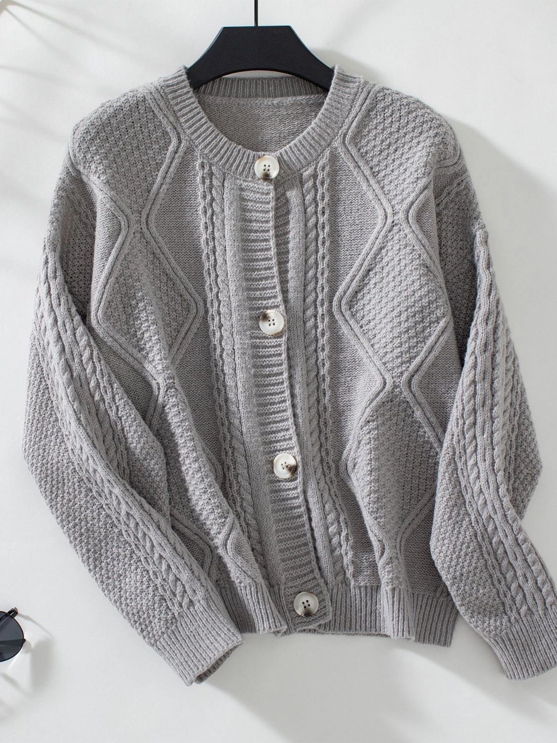 Cable-Knit Round Neck Button Up Cardigan Hot Sale Today Mega Savings Now