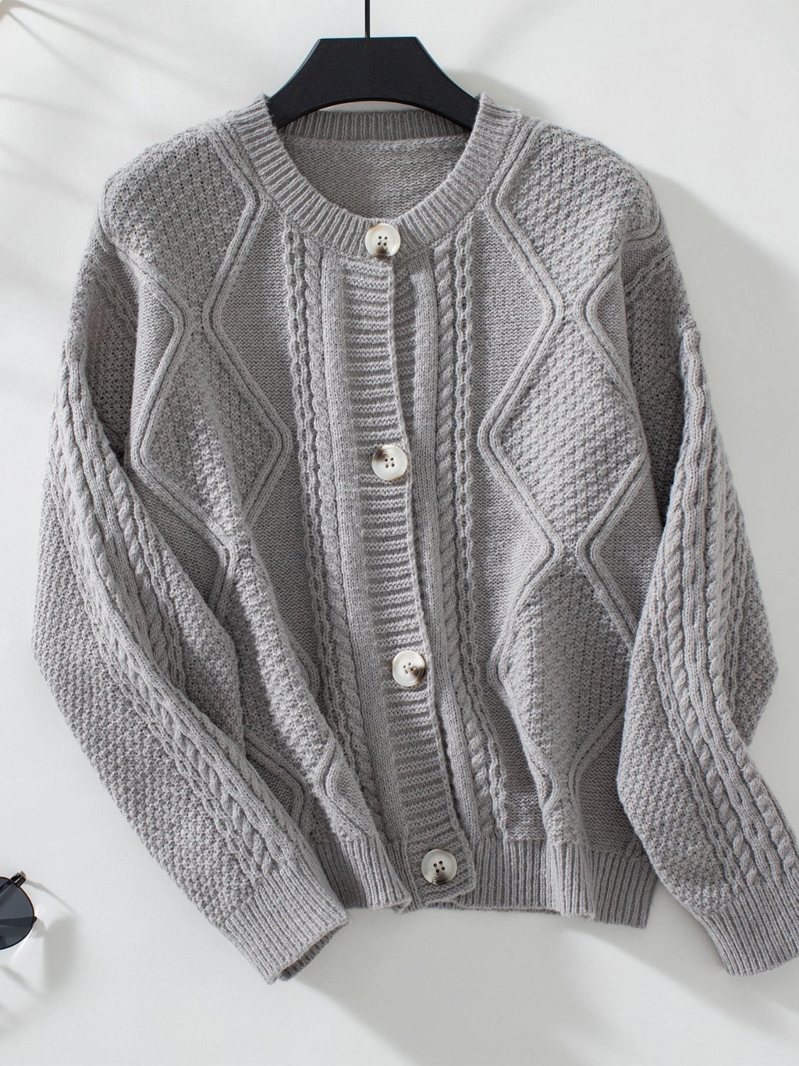 MustHave Gift Ideas Clearance Event Alert Cable-Knit Round Neck Button Up Cardigan