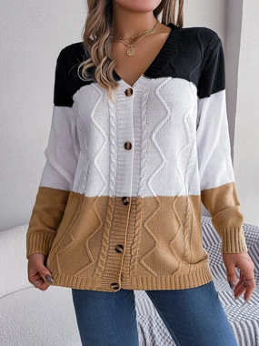 Hot Deal Alert Cable-Knit Striped Button Up Cardigan