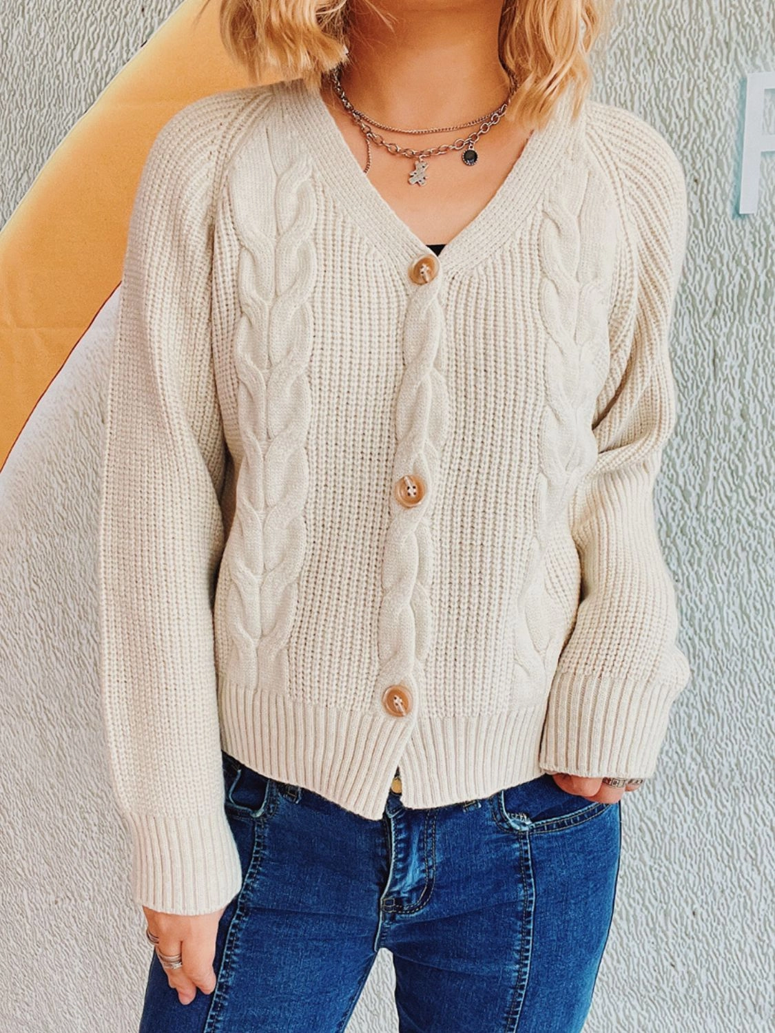 Hot Pick of the Day Biggest Savings Now Cable-Knit V-Neck Button Down Long Sleeve Cardigan
