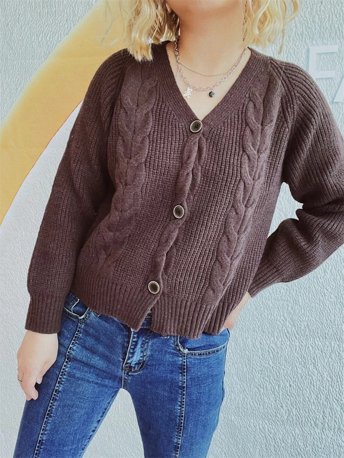 Cable-Knit V-Neck Button Down Long Sleeve Cardigan Online Exclusive Steal Shop Grab Offer