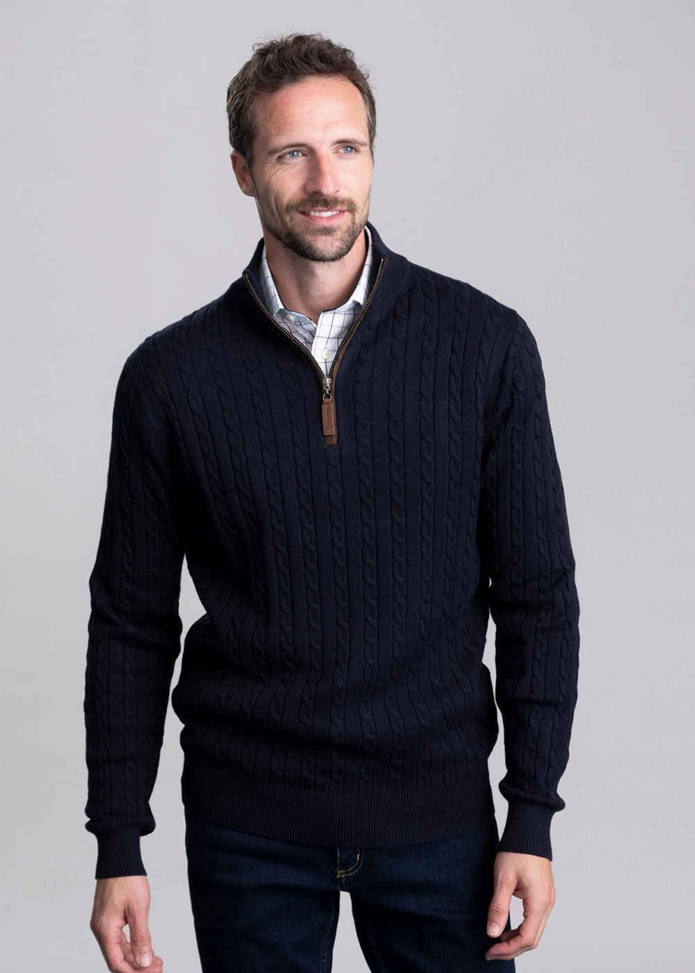 Shop Grab Offer Calton Cotton Cashmere Cable 1/4 Zip Jumper