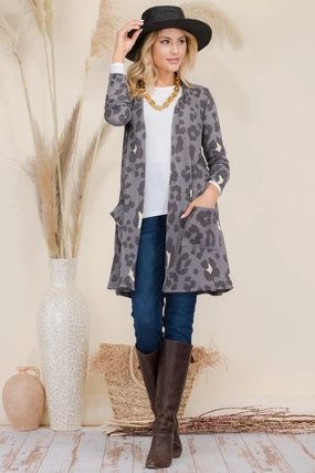 Celeste Full Size Leopard Open Front Contrast Cardigan Surprise Offer Now Hot Price Drop