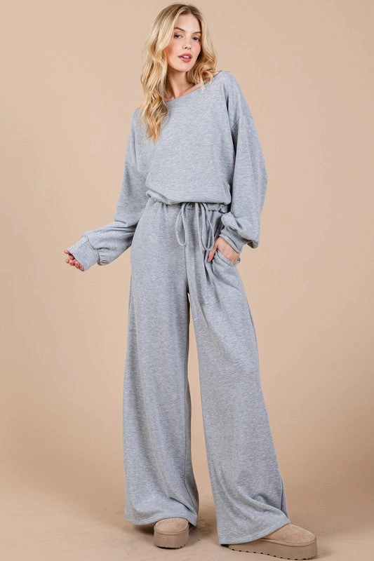 Ces Femme Boat Neck Long Sleeve Drawstring Jumpsuit Sale Ending Soon Gift Sale Event