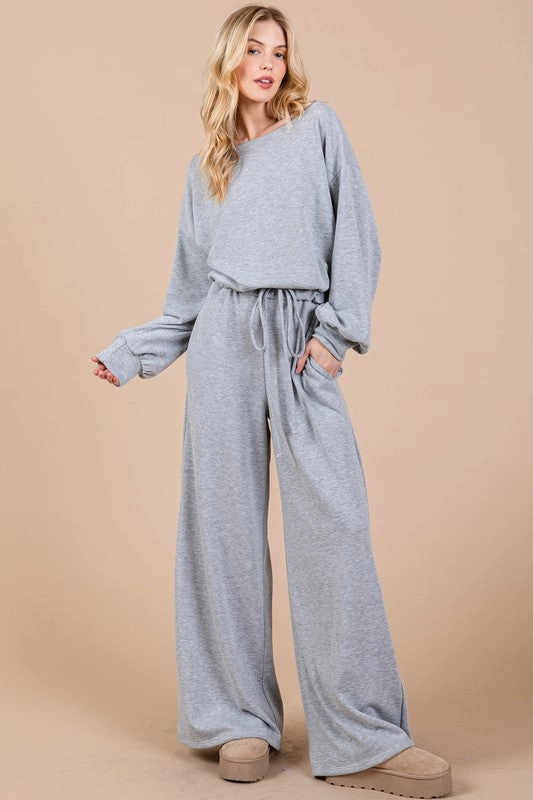 Ces Femme Boat Neck Long Sleeve Drawstring Jumpsuit Today Only Offer