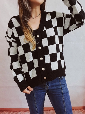 Limited Time Hot Deal Last Chance Steal Checkered Open Front Button Up Cardigan