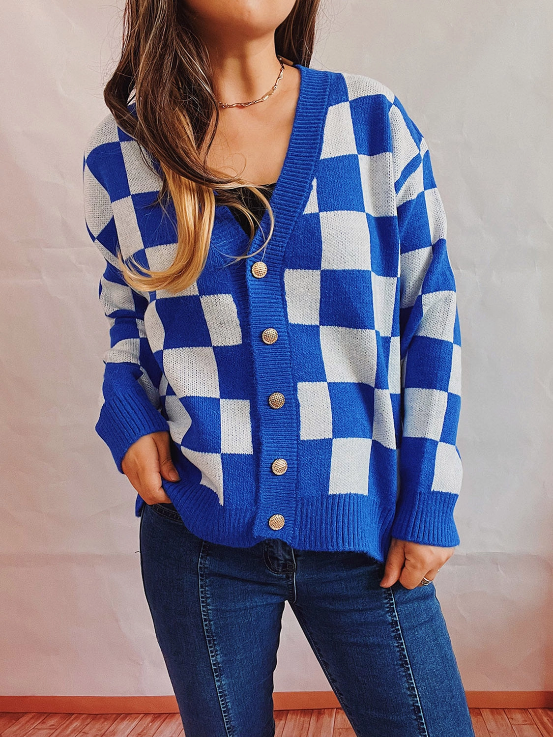 Checkered Open Front Button Up Cardigan Exclusive Savings Event Save More Now