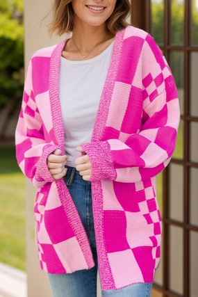Hot Picks Today Instant Savings Inside Checkered Open Front Long Sleeve Cardigan