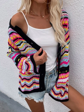 Chevron Stripes Openwork Cardigan Dont Miss These Savings Daily Hot Deal