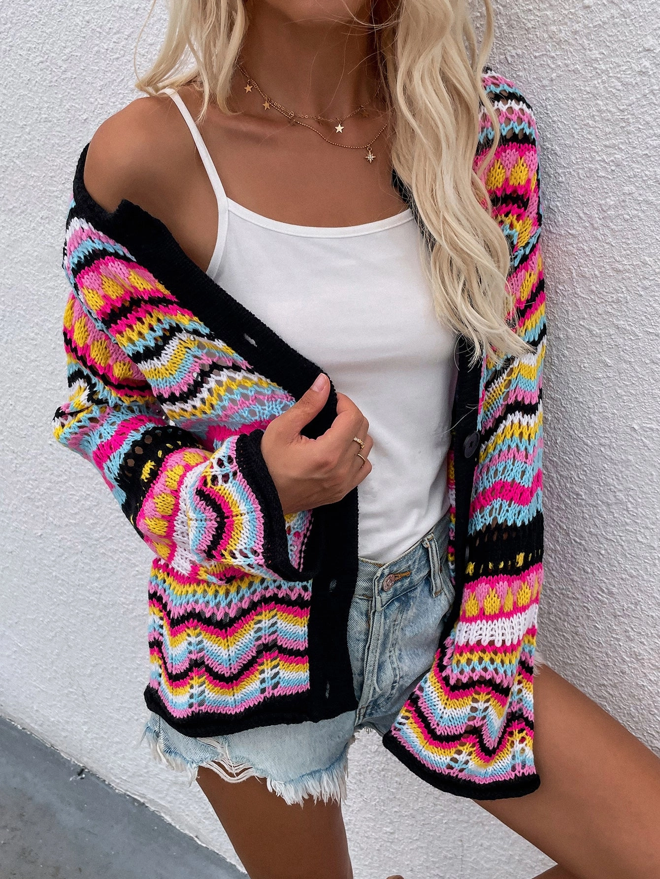 Chevron Stripes Openwork Cardigan Dont Miss These Savings Daily Hot Deal