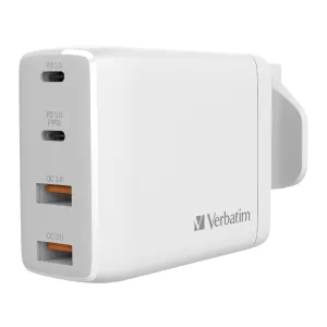 Todays Special Savings Verbatim 4 Port 100W Pd 3.0 &Amp; Qc 3.0 Gan Usb Charger - White