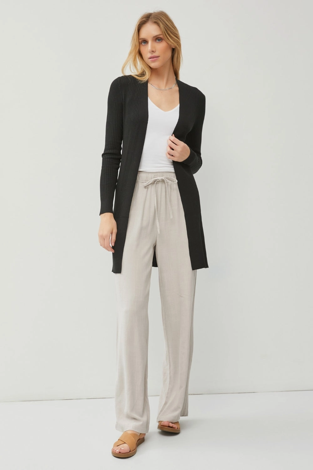 Be Cool Ribbed Open Front Long Sleeve Cardigan Grab the Deal Now