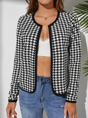 Houndstooth Open Front Long Sleeve Jacket Hot Offer Inside
