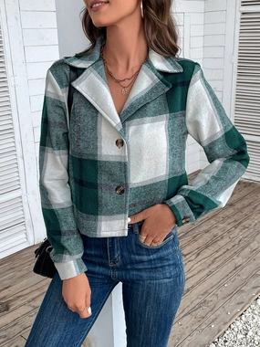 Perfee Plaid Collared Neck Button Up Long Sleeve Jacket Today Only Hot Pick