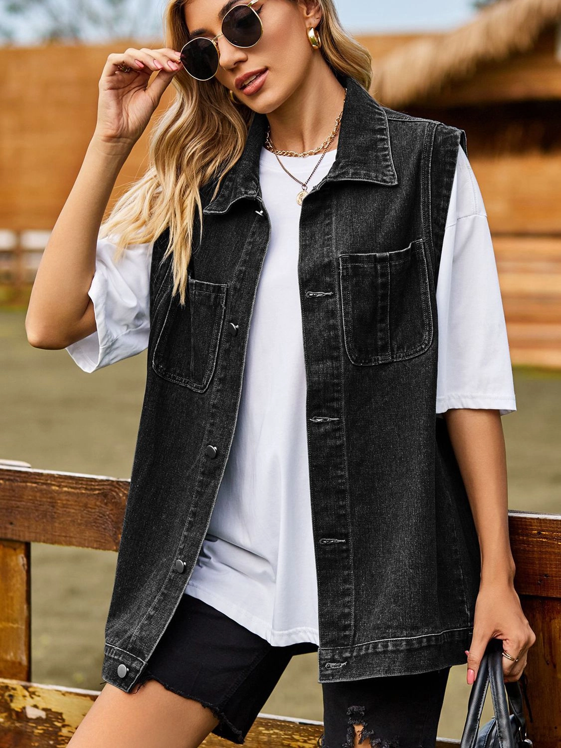 Button Down Denim Vest Clearance Alert Now