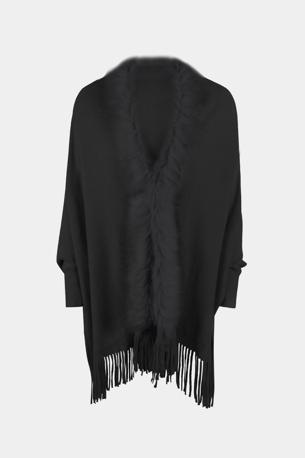 Fringe Open Front Long Sleeve Poncho Sweet Deal Inside