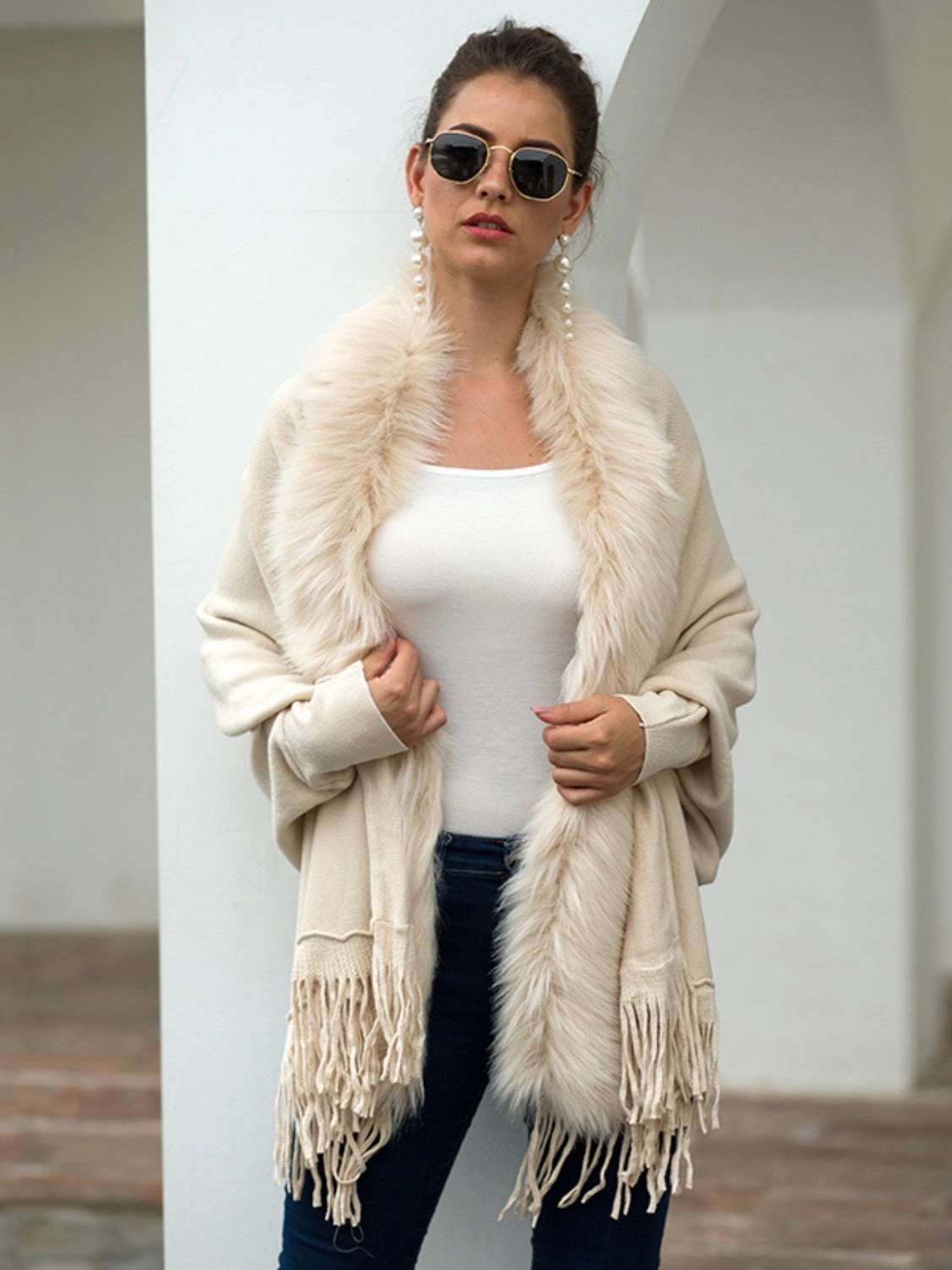 Fringe Open Front Long Sleeve Poncho MustHave Steals