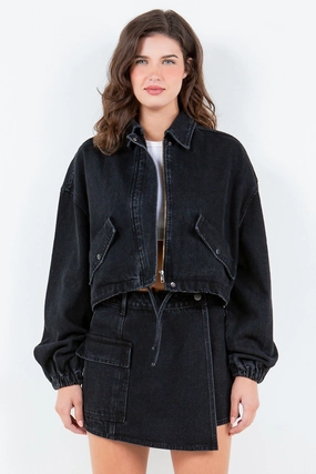 Exclusive Deal Inside American Bazi Drawstring Waist Crop Denim Jacket