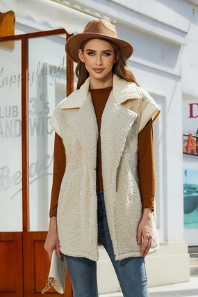 Save Big Today Fuzzy Collared Neck Button Up Vest Coat