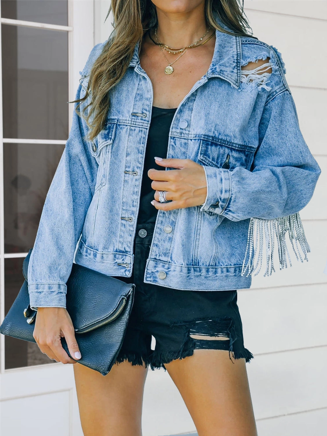 Distressed Fringe Denim Jacket Hot Sale Alert Sweet Deal Inside