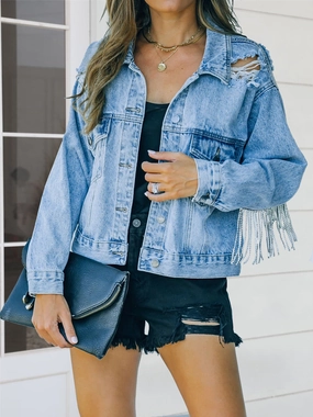 Distressed Fringe Denim Jacket Hot Sale Alert Sweet Deal Inside