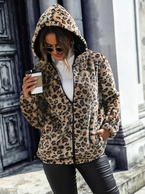 Shop the Savings Now Hot Offer Frenzy Leopard Zip-Up Hooded Jacket