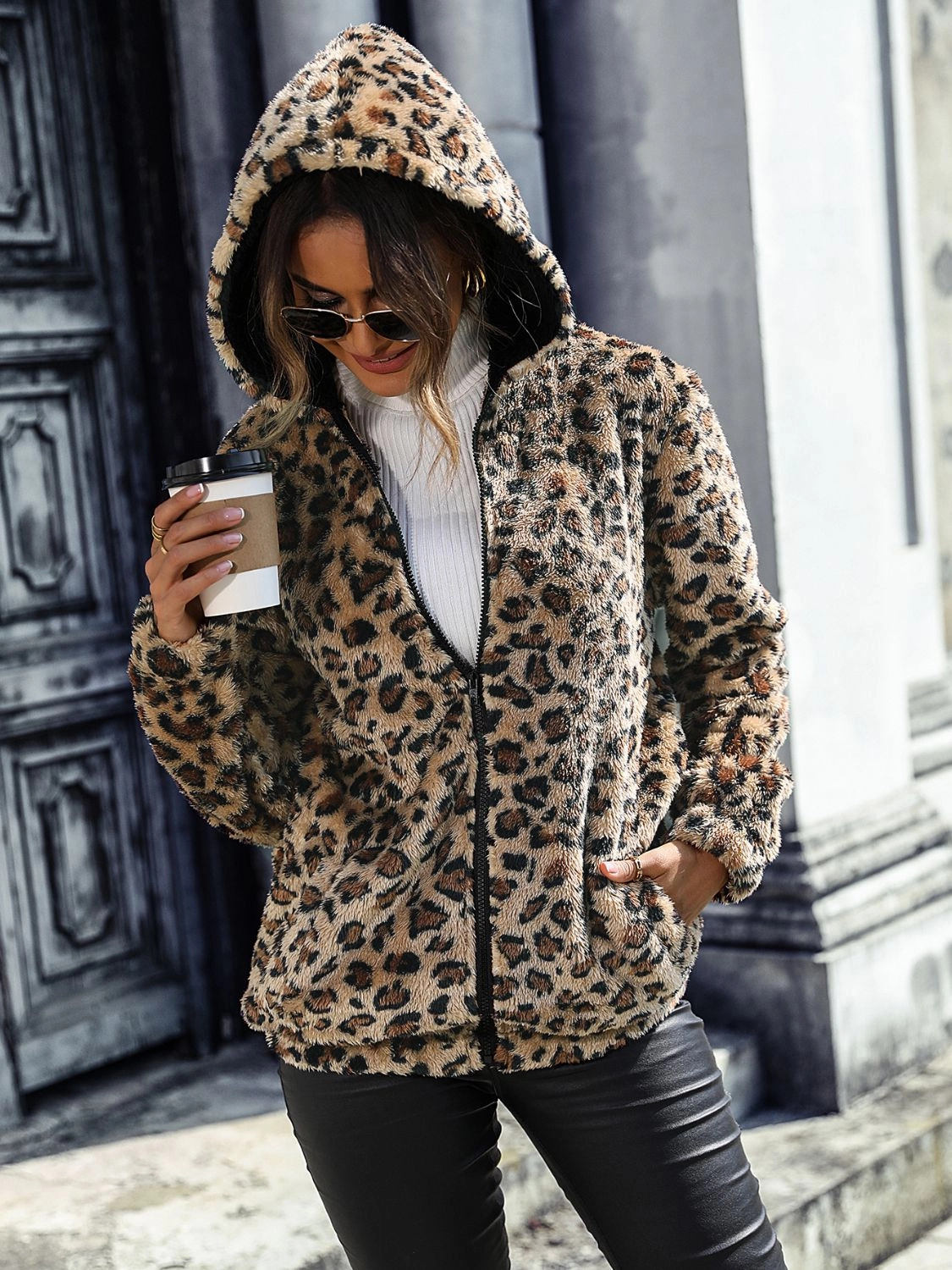 Shop the Savings Now Hot Offer Frenzy Leopard Zip-Up Hooded Jacket