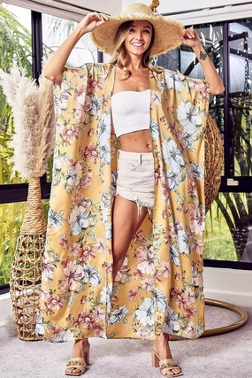 Sweet Deal Today Bibi Floral Side Slit Longline Cardigan