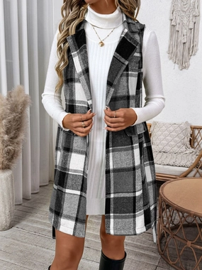 Perfee Tied Plaid Vest Coat Exclusive Hot Pick Today Only Discount