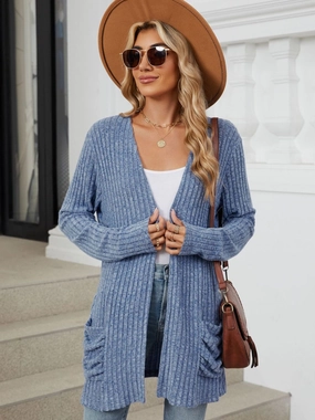 Pocketed Open Front Long Sleeve Cardigan Mega Savings Now Mega Hot Offer
