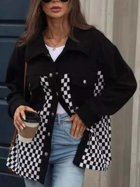 Checkered Snap Down Long Sleeve Jacket MustHave Deals Trendy Picks Today