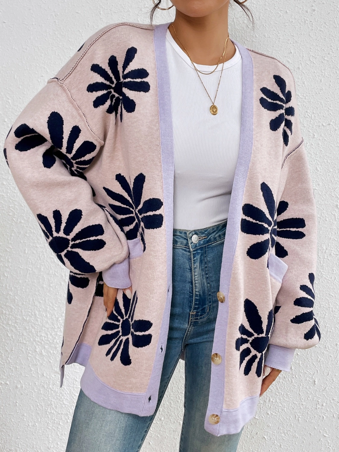 Contrast Dropped Shoulder Long Sleeve Cardigan Mega Sale Now Today Only Discount Alert