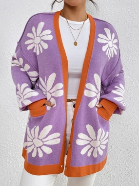 Contrast Dropped Shoulder Long Sleeve Cardigan Grab Your Deal Today Shop Smart Deals