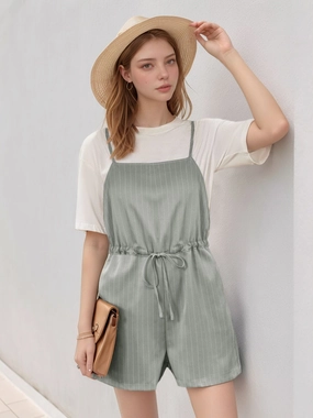 Online Deal Frenzy Perfee Drawstring Waist Striped Overalls With Pockets