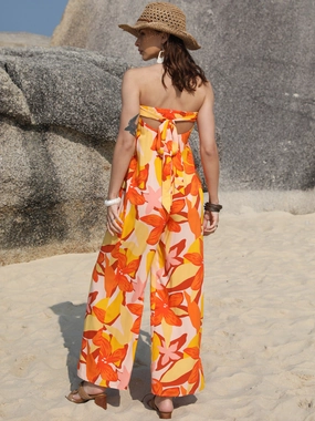 Tied Printed Tube Wide Leg Jumpsuit MustShop Sale Dont Miss Out