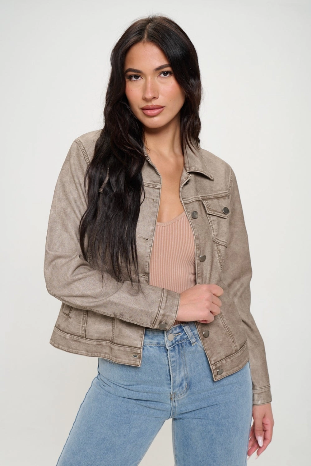 Save Big Online Coalition La Button Down Cargo Vegan Leather Shacket